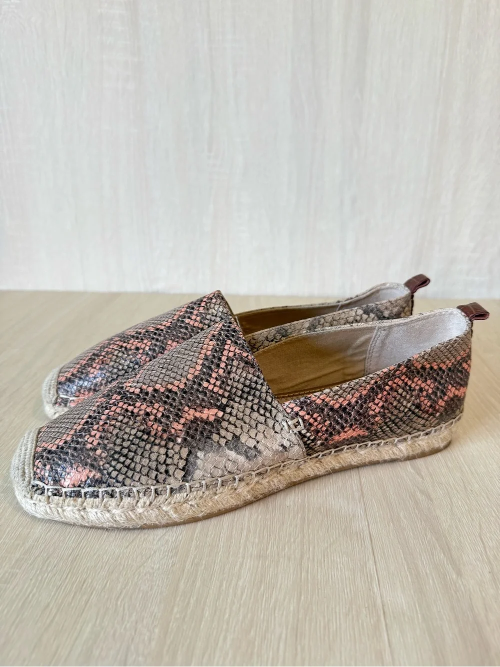 Sam Edelman Snake Print Espadrille Flats Women’s Size 9.5 Slip On Jute Casual